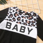 Toddler Kids Solid Color Leopard Print Patchwork Long-sleeved Suit - PrettyKid