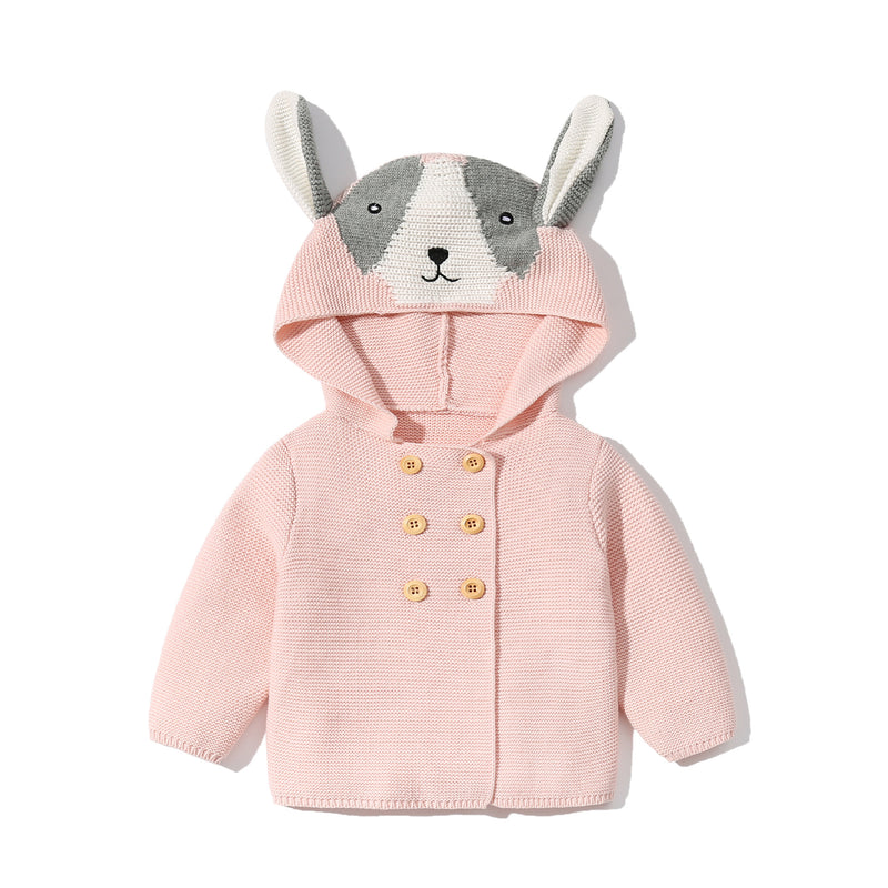 Toddler Boys Girls Solid Color Cute Animal Shape Hooded Knit Jacket - PrettyKid
