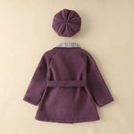 Toddler Kids Girls Solid Color Lapel Plaid Patchwork Coat Coat with Hat - PrettyKid