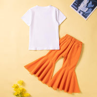 2023 Spring and Summer New Girls' Suit Short-sleeved T-shirt+denim Flared Trousers Two-piece Set - PrettyKid