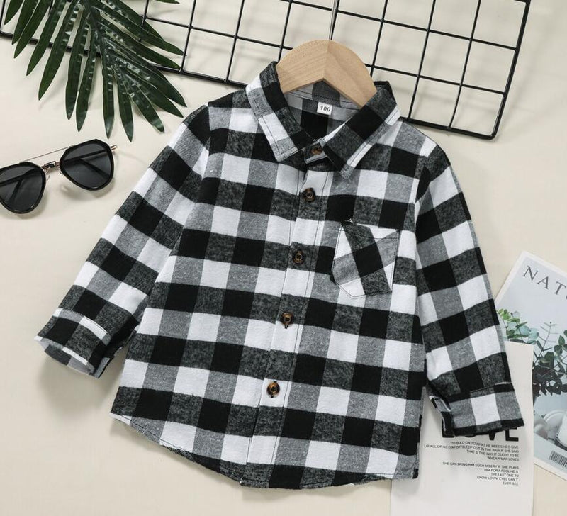 Toddler Kids Boys' 100% COTTON PLAID Long Sleeve Shirt - PrettyKid