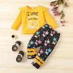 Toddler Kids Girls Solid Color Round Neck Letter Print Long Sleeved Suit - PrettyKid
