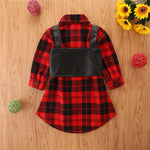 Children Girls' Plaid Long Sleeve Shirt Skirt + PU Leather Vest Two-piece Set - PrettyKid