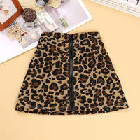 Toddler Kids Girls Solid Color Long Sleeve Top Leopard Print Skirt Set - PrettyKid