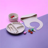 2021 New Silicone Children's Pocket Silicone Bibs & Bowl & Spoon & Fork & Plate Set - PrettyKid