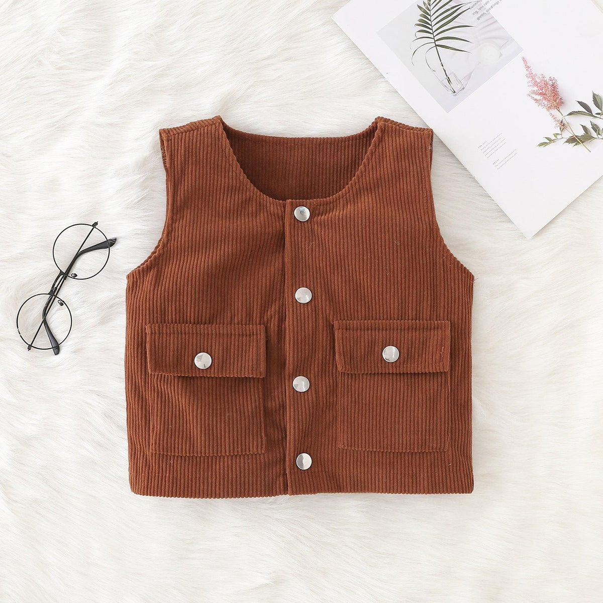 Toddler Kids Boys' Solid Corduroy Single Breasted Sleeveless Vest Coat - PrettyKid