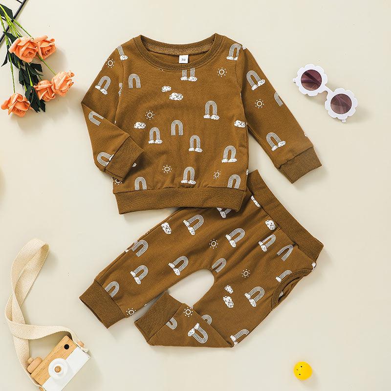 Toddler Boys Girls Cloud Rainbow Printed Long Sleeve Suit - PrettyKid