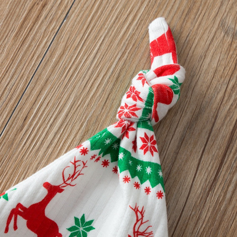 Baby Christmas Suit Long Sleeve Jumpsuit Long Pants Hat Three Piece Set - PrettyKid
