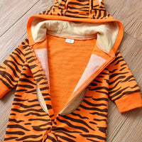 Baby Boys Girls Cartoon Tiger Shape Embroidered Cute Hooded Jumpsuit - PrettyKid