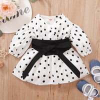 Toddler Girls Polka Dot Waistband Long Sleeve Dress - PrettyKid