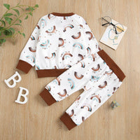 Toddler Boys Solid Rainbow Print Collar Panel Long Sleeve Set - PrettyKid