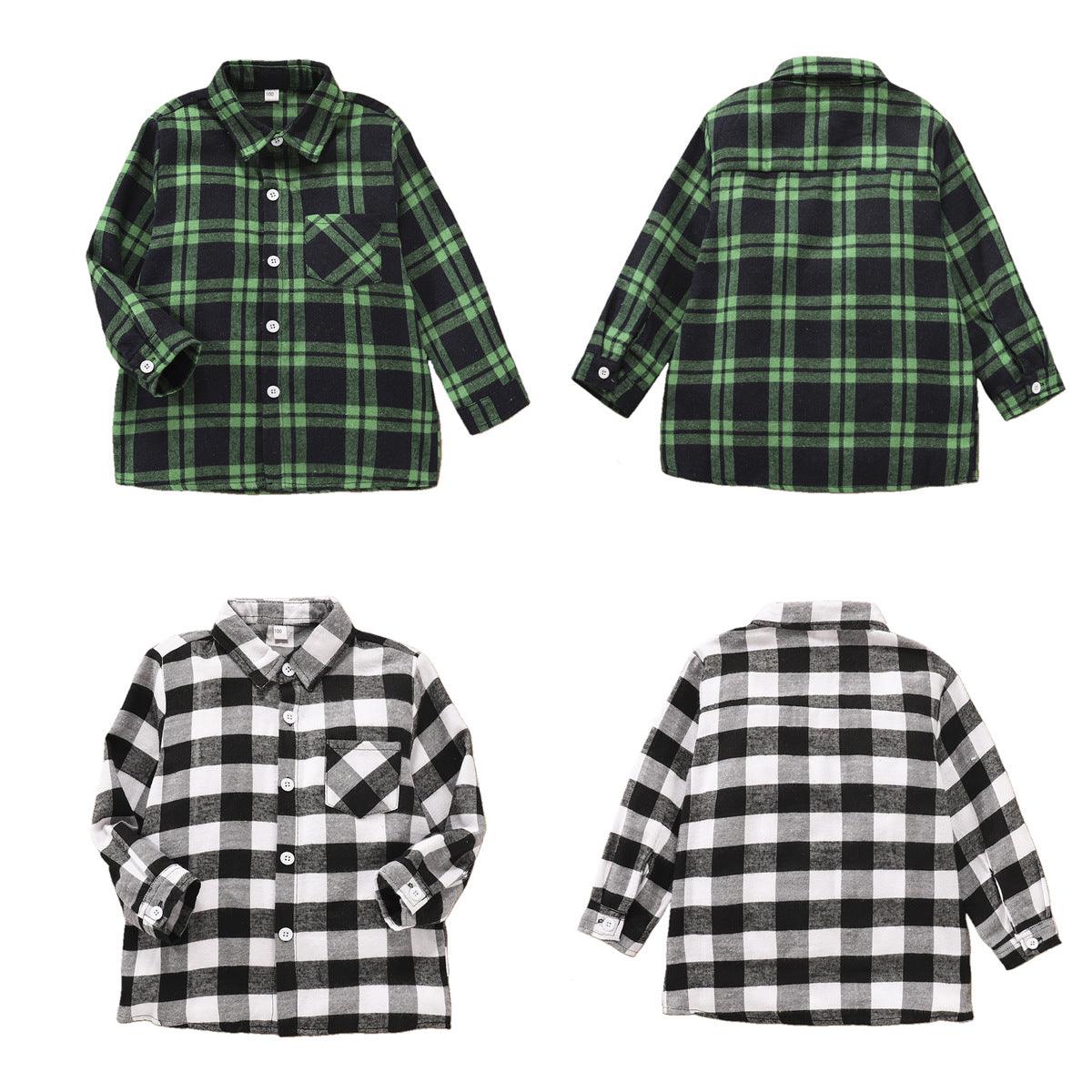 Toddler Kids Boys' Long Sleeve Plaid Lapel Shirt Kids Clothes Vendors - PrettyKid