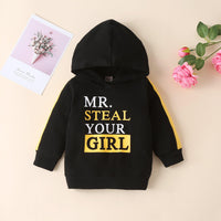 Children's Hooded Pullover Letter Print Color Contrast Pants Set - PrettyKid