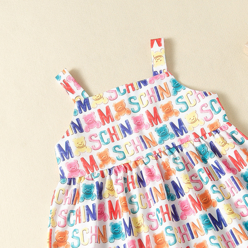 Toddler Kids Girls' Suspender Letter Printed Dress Princess Skirt - PrettyKid
