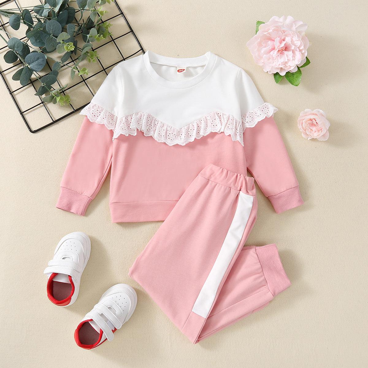 Toddler Kids Girls Lace Stitched Long Sleeve Sweater Set - PrettyKid