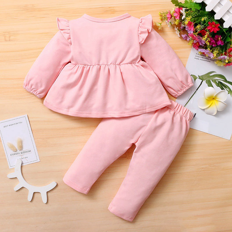 Toddler Kids Girls Solid Bow Ruffle Long Sleeve Suit - PrettyKid