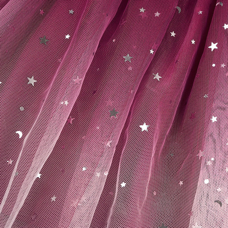Girls Solid Star Sky Mesh Stitched Gradient Fluffy Dress - PrettyKid