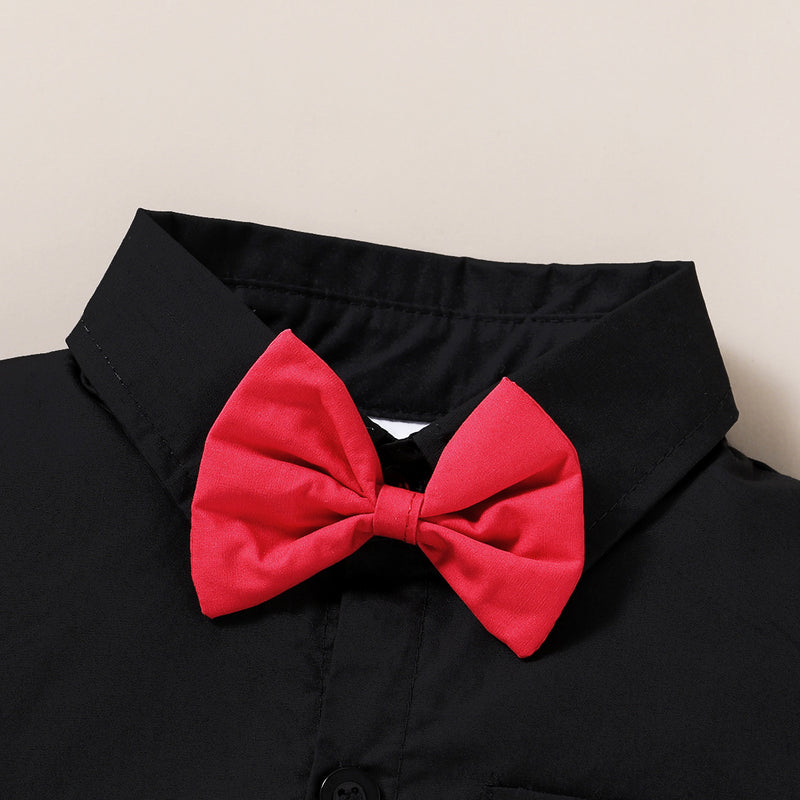 Baby Boys Solid Short Sleeve Bow Tie Jumpsuit Romper - PrettyKid
