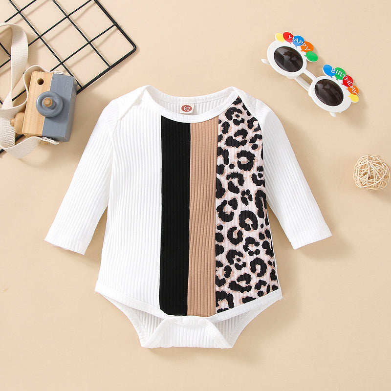 Baby Boys Girls Leopard Stitched Long Sleeve Triangle Jumpsuit - PrettyKid