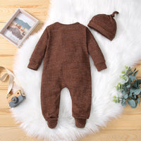 Baby Boys Girls Zipper Long Sleeve Foot Wrap One-piece Suit Hat Set - PrettyKid