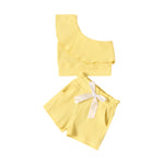 Toddler Kids Girls' Solid Color Single Shoulder Knitted Shorts Set - PrettyKid