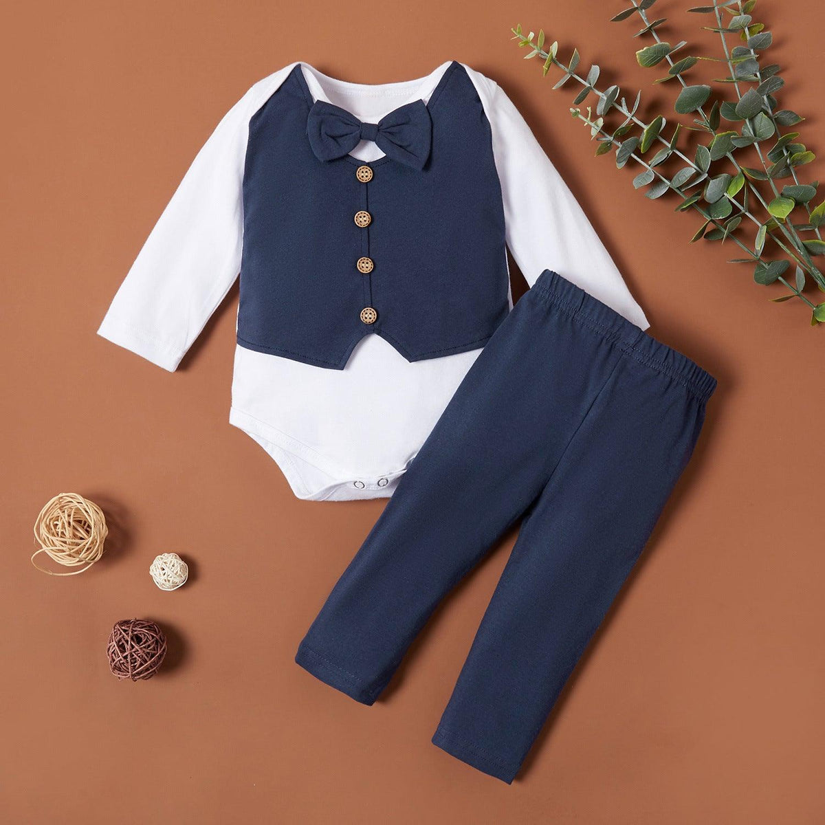 Baby Boys Solid Color Jumpsuit Vest Trousers Gentleman Suit - PrettyKid