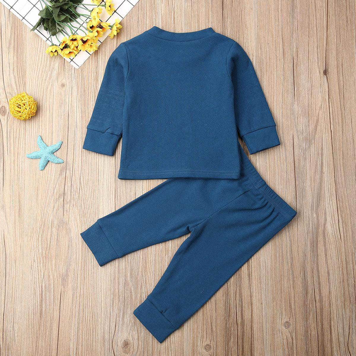 Baby Boys Girls Long Sleeve Shoulder Button Knit Bottomed Shirt Set - PrettyKid