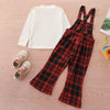 Toddler Kids Solid Color Round Collar Girl Carrying Plaid Pants Cotton Two-piece Set Dropship Childrens Clothing - PrettyKid