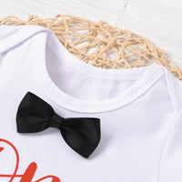 Baby Boys Solid Letter Print Bow Tie Short Sleeve T-shirt Strap Denim Pants Set - PrettyKid