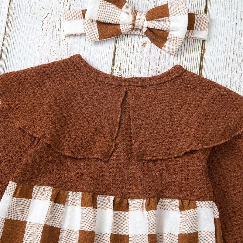 Baby Girls Plaid Printed Long Sleeve Triangle Jumpsuit - PrettyKid