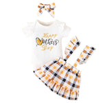 Baby Girls Cute Letter Short Sleeved Jumpsuit with Printed Suspender Skirt Set - PrettyKid