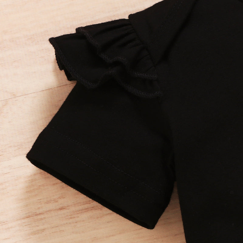 Baby Girls Black Short Sleeve Top Dot Print Shorts Set - PrettyKid
