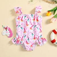 Girls' Summer New Cute Flamingo Print One-piece Swimsuit Children's Beach Style Swimsuit - PrettyKid