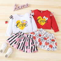 Toddler Kids Girl Solid Letter Love Print Long Sleeve T-Shirt Short Skirt Valentine's Day Set - PrettyKid