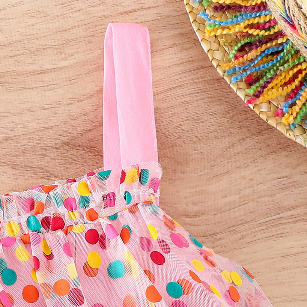Summer Girls' Rainbow Polka Dot Gauze Sling Cake Skirt Girls' Dress