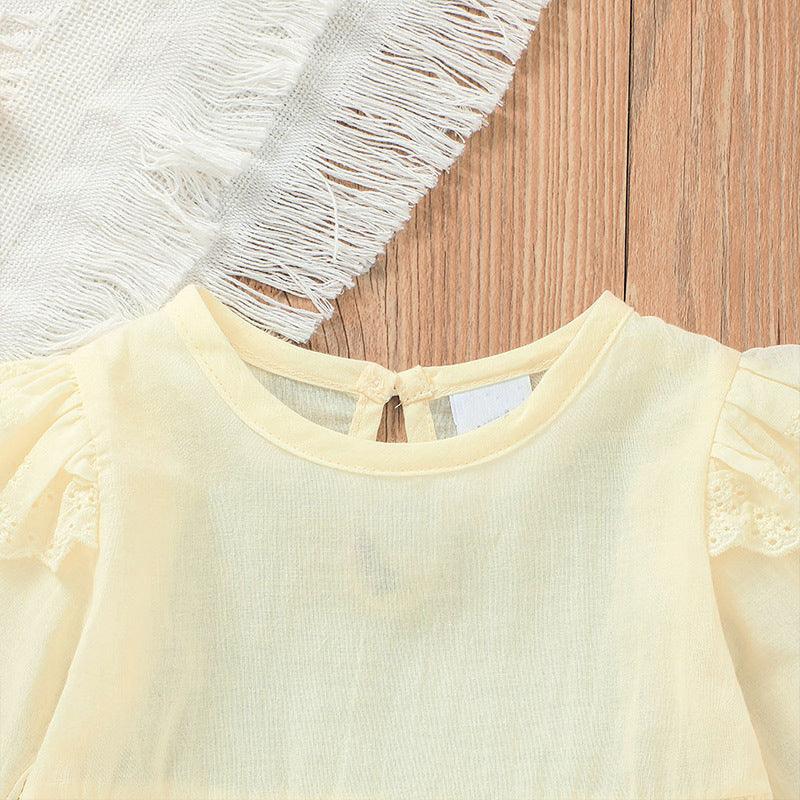 Toddler Girls Solid Color Lace T-shirt Floral Print Shorts Set - PrettyKid