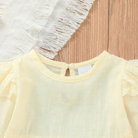 Toddler Girls Solid Color Lace T-shirt Floral Print Shorts Set - PrettyKid