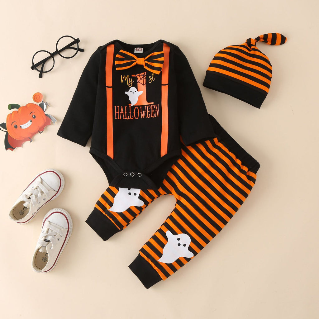 Baby Boys Strap Printed Long Sleeve Jumpsuit Set Halloween Costume - PrettyKid