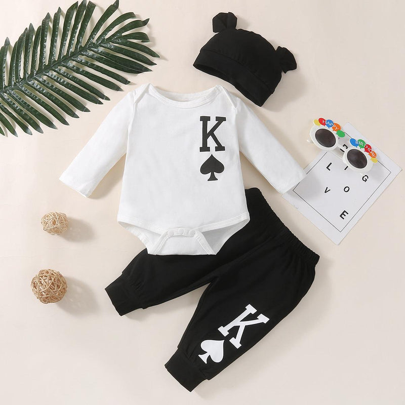 Baby Boys Girls Long Sleeve K Peach Heart Jumpsuit Pants Hat Set - PrettyKid