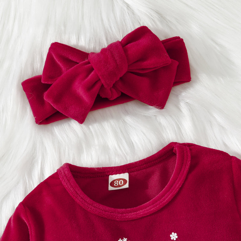 Toddler Kids Girls Solid Color Cute Letter Print Christmas Bow Dress - PrettyKid