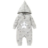 Baby Boys Girls Solid Lovely Moon Star Print Hoodie Jumpsuit - PrettyKid