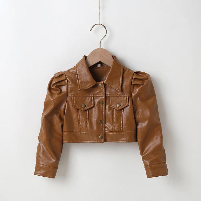 Children's Handsome Motorcycle Clothes Leisure PU Leather Coat - PrettyKid