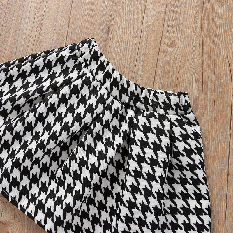 Children Girls' Long Sleeve Plaid Lapel Top Skirt Two Piece Set - PrettyKid