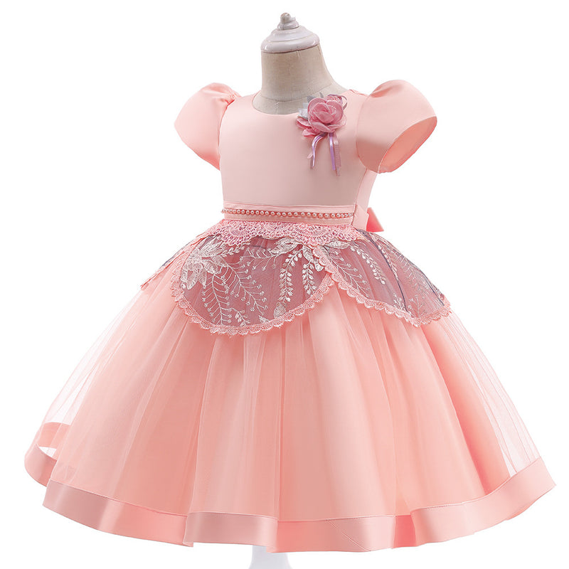 Toddler Girls Solid Flower Fluffy Skirt Children's Dress Princess Dress - PrettyKid