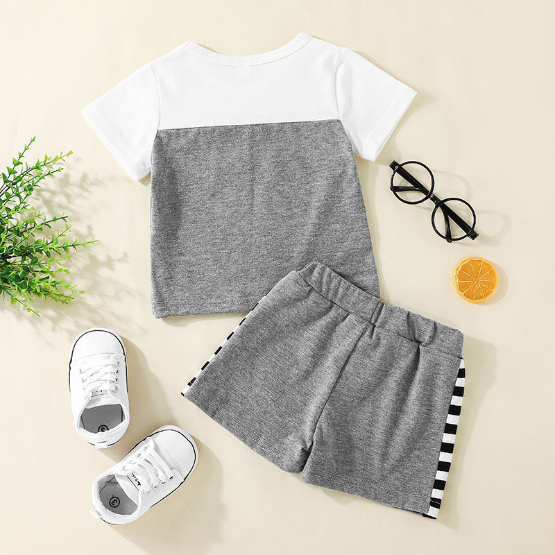 Toddler Boys Stripe Print Short Sleeve T-Shirt Top Shorts Summer Set - PrettyKid