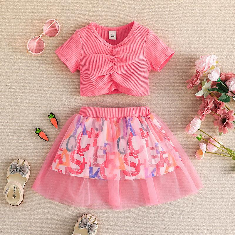 Foreign Trade INS Baby and Child's Solid Color T-shirt+skirt Two-piece Set - PrettyKid