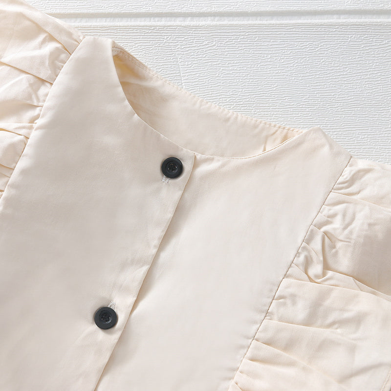 Toddler Kids Girls' Long Sleeve Ruffle Round Neck Shirt Leather Skirt Set - PrettyKid