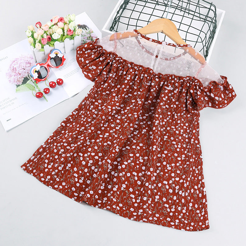 Toddler Kids Girls' Short Sleeve Floral Screen Stitched Dress - PrettyKid