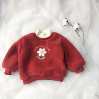 Toddler Kids Girls Solid Color Cute Flowers Thickened Padded Sweater - PrettyKid