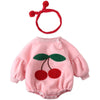 Baby Girls Thick Velvet Cherry Printed Jumpsuit - PrettyKid